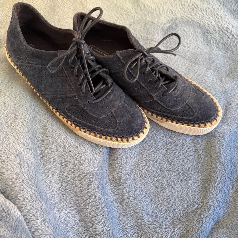 Coach Women’s Navy Suede Sneakers/loafers. Leather laces